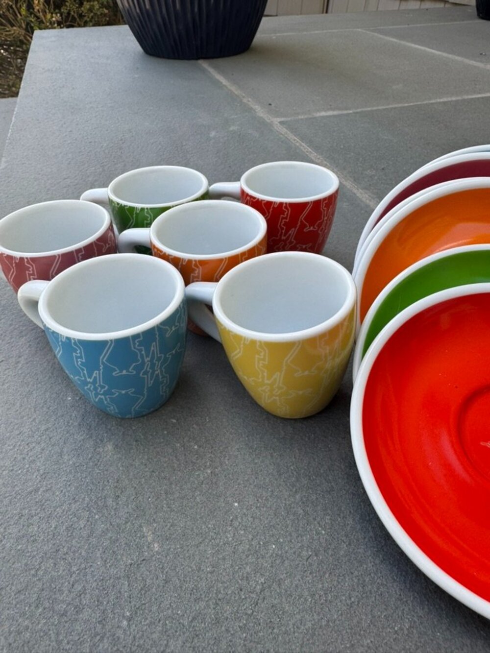 Bialetti Demitasse/Espresso Colorful Cup & Saucers, Set Of 6, Porcellana ITALY